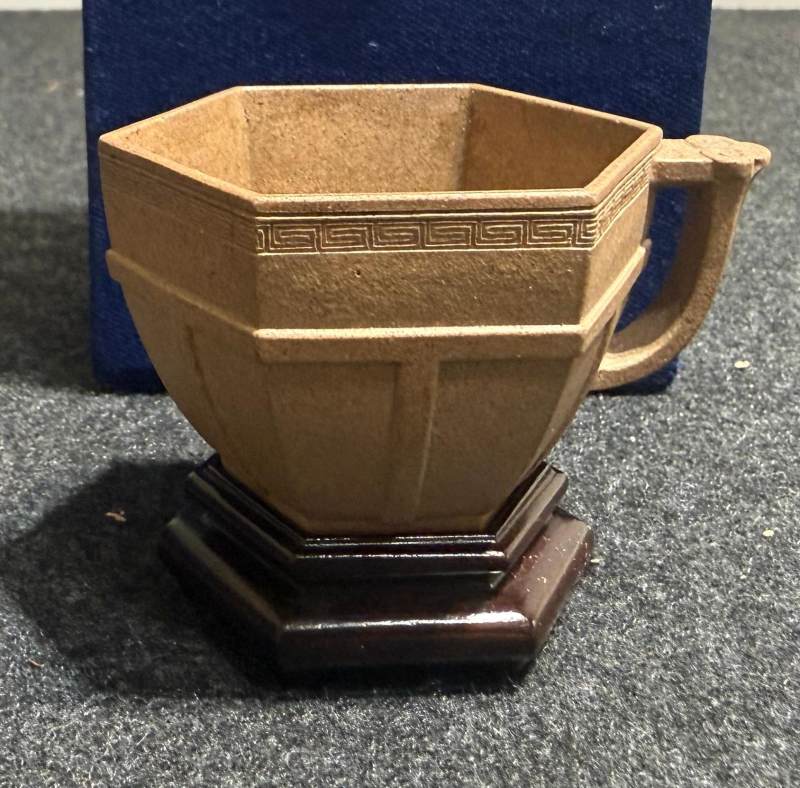 清晚期 紫砂六角酒杯帶座 - 图2