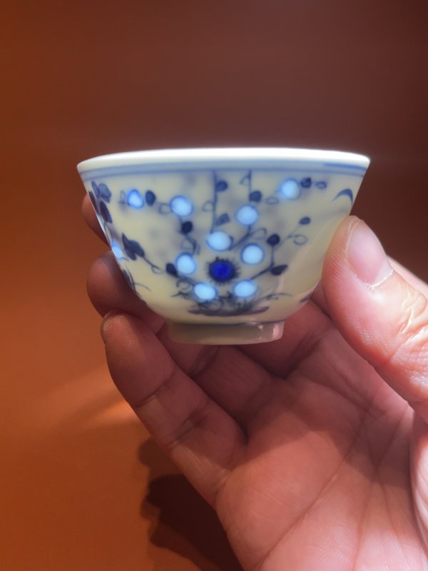 清晚期 青花玲珑瓷四季花卉杯 - 图3