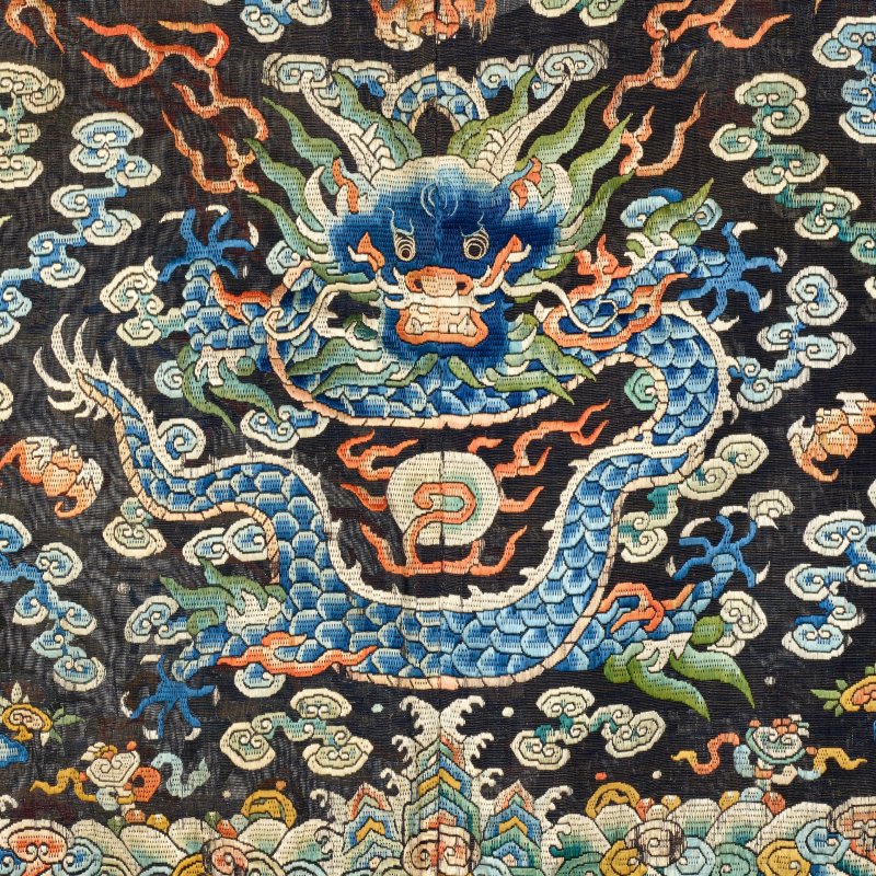 十九世紀 石青地納紗繡雲蝠龍紋朝袍 | A MIDNIGHT-BLUE EMBROIDERED GAUZE COURT ROBE, CHAO PAO - 图20