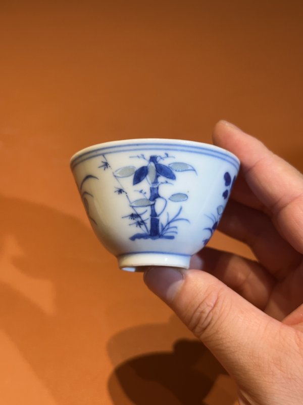 清晚期 青花玲珑瓷四季花卉杯 - 图4