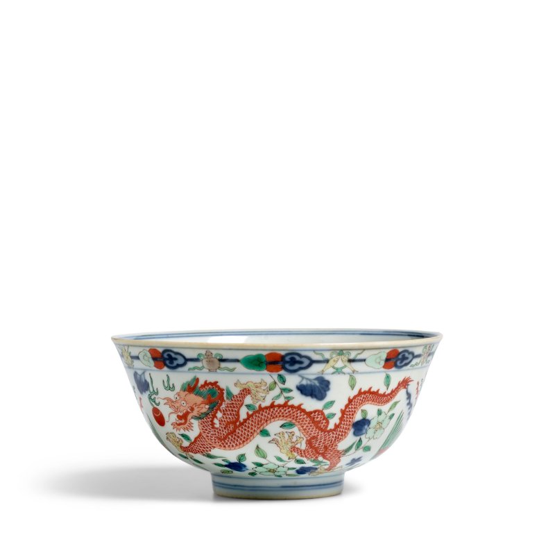 清道光 青花「大清道光年製」篆書款 五彩龍鳳紋碗 | A WUCAI 'DRAGON AND PHOENIX' BOWL - 图6