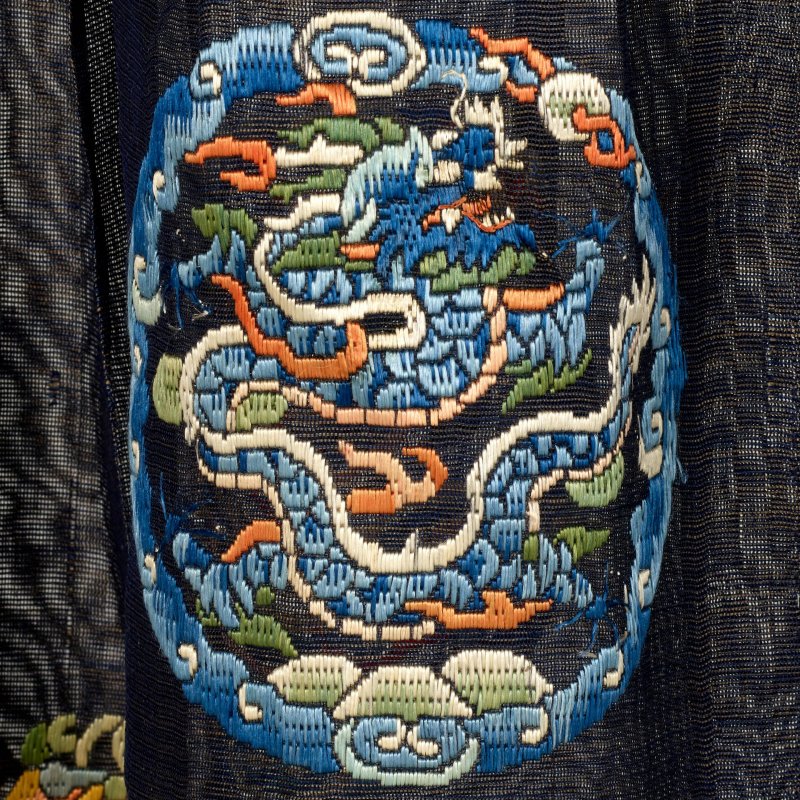 十九世紀 石青地納紗繡雲蝠龍紋朝袍 | A MIDNIGHT-BLUE EMBROIDERED GAUZE COURT ROBE, CHAO PAO - 图7