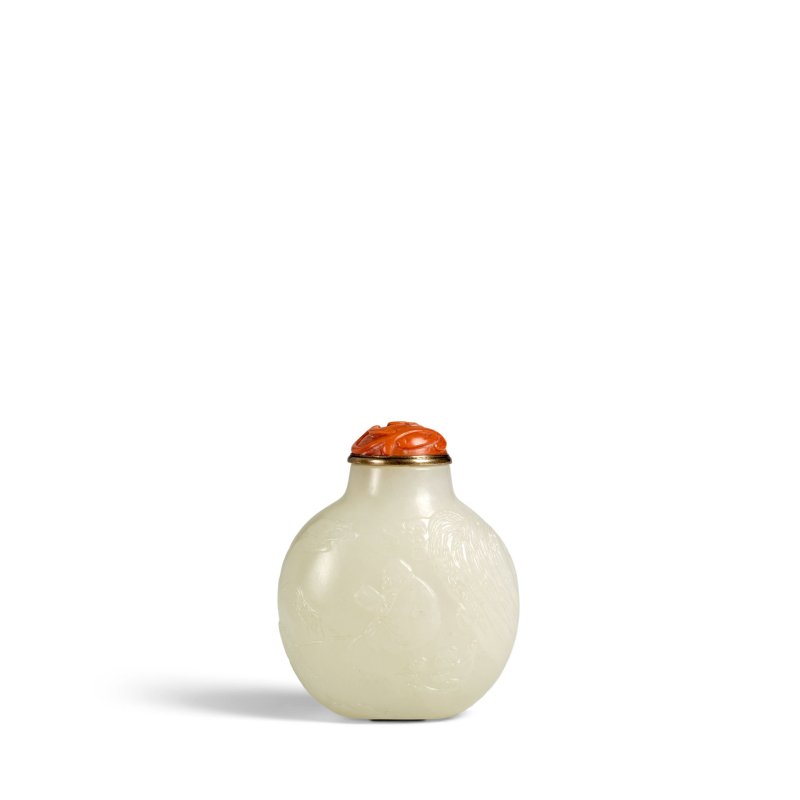 1700-1780 白玉巧雕孟浩然踏雪尋梅圖鼻煙壺一件 | AN IMPORTANT AND EXCEPTIONAL WHITE JADE SNUFF BOTTLE - 图3