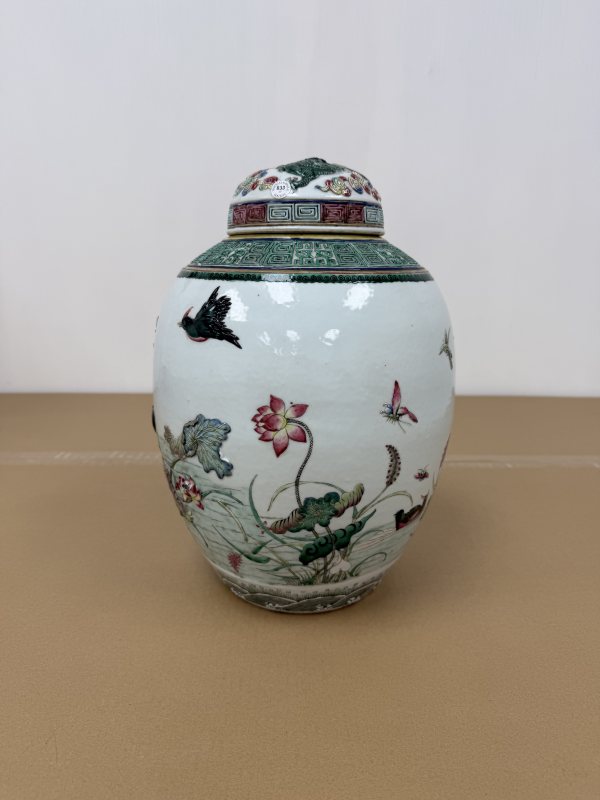 清光緒 粉彩雕瓷荷塘趣韻圖罐 - 图4