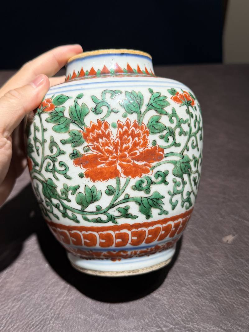 清康熙 五彩缠枝牡丹纹罐 - 图4