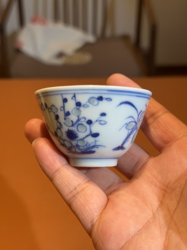 清晚期 青花玲珑瓷四季花卉杯 - 图5