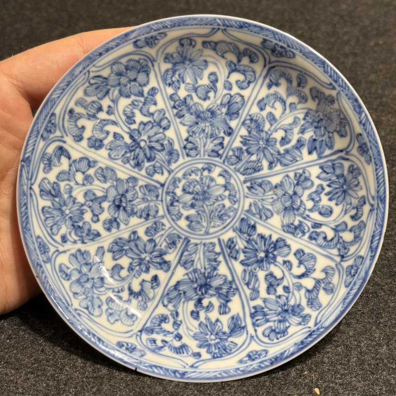 清康熙 青花花卉紋杯碟三套 - 图2