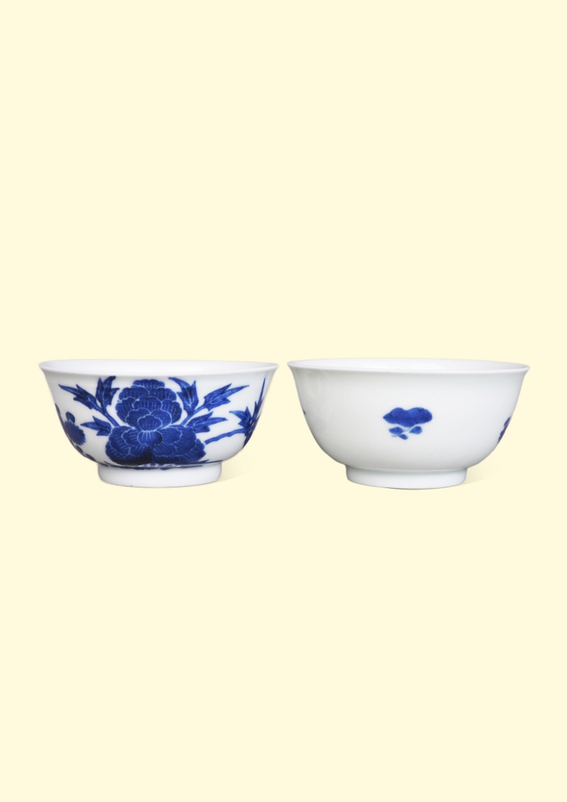 清雍正 青花花卉纹茶圆一对 - 图1