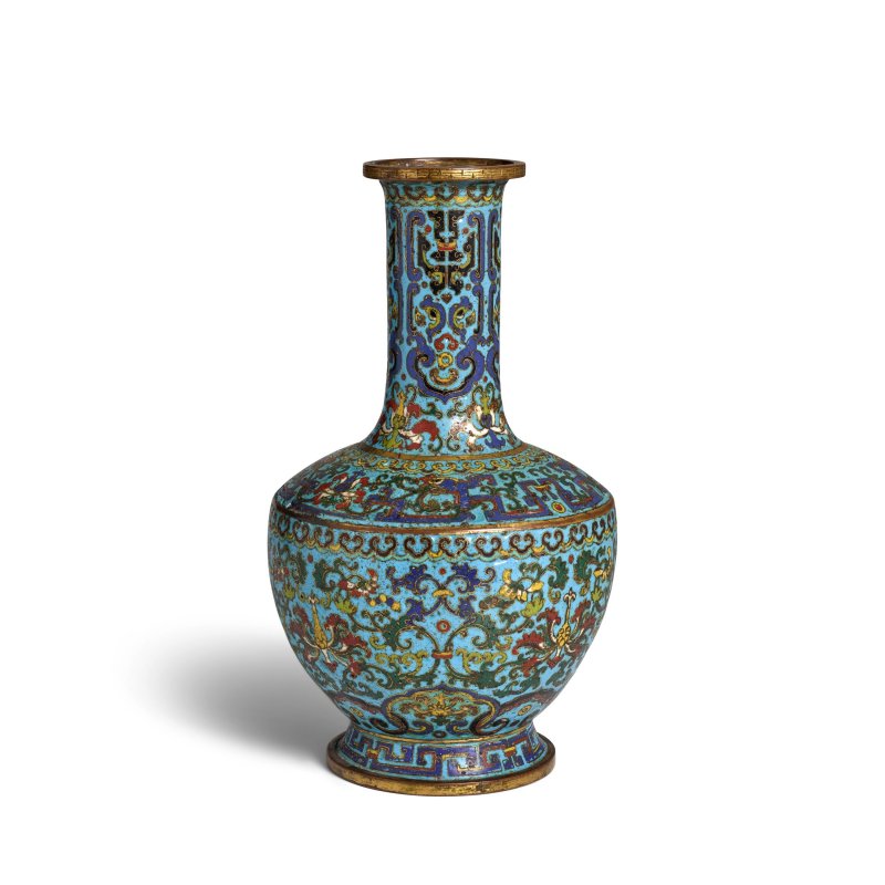 十八世紀 掐絲琺琅仿古獸面紋瓶 | A CLOISONNÉ ENAMEL ARCHAISTIC 'MASK' BOTTLE VASE - 图4