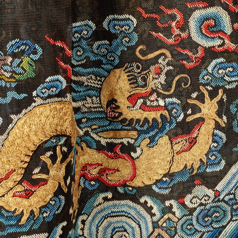 十九世紀 石青地納紗繡趕珠龍紋朝裙 | A MIDNIGHT-BLUE EMBROIDERED GAUZE COURT SKIRT, CHAO QUN - 图7