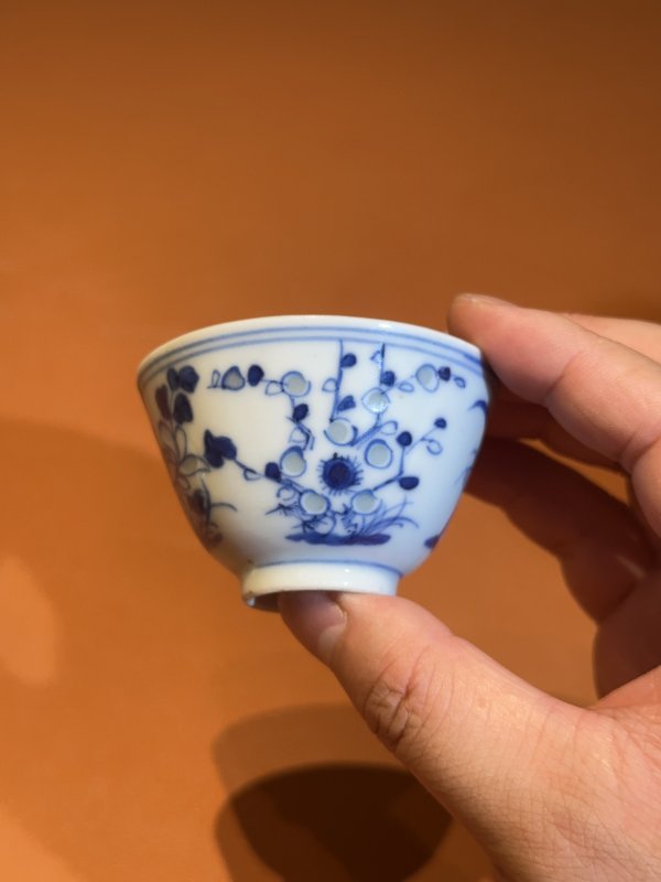 清晚期 青花玲珑瓷四季花卉杯 - 图6