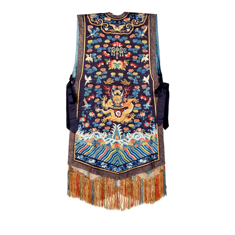 十九世紀 藏青地綉龍紋霞帔 | A SILK EMBROIDERED COURT VEST, XIAPEI - 图8