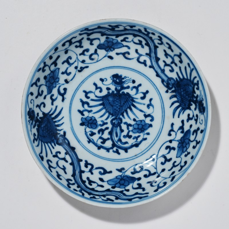 清雍正 青花凤纹盘 - 图1
