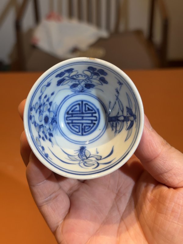 清晚期 青花玲珑瓷四季花卉杯 - 图8