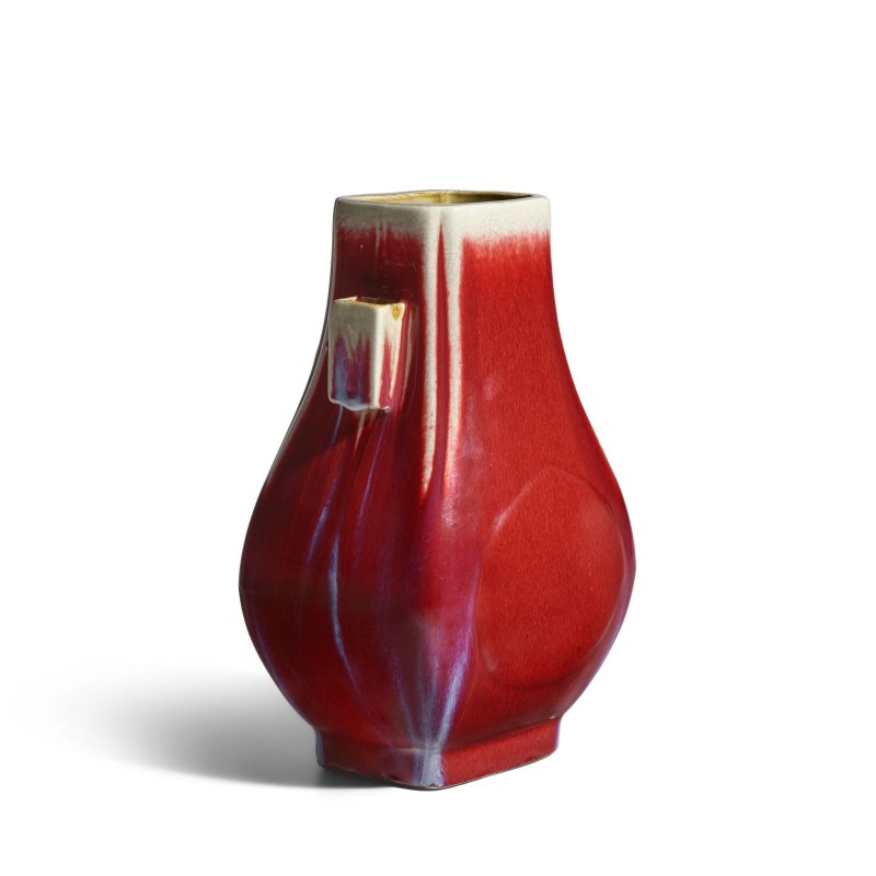 清嘉慶 「大清嘉慶年製」刻款 窰變釉貫耳方壺 | A FLAMBÉ-GLAZED VASE, FANGHU - 图4