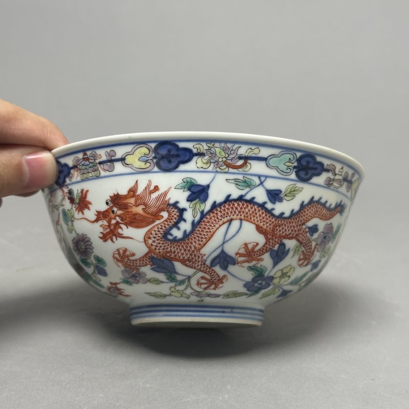 清光绪 青花五彩龙凤纹碗 - 图4