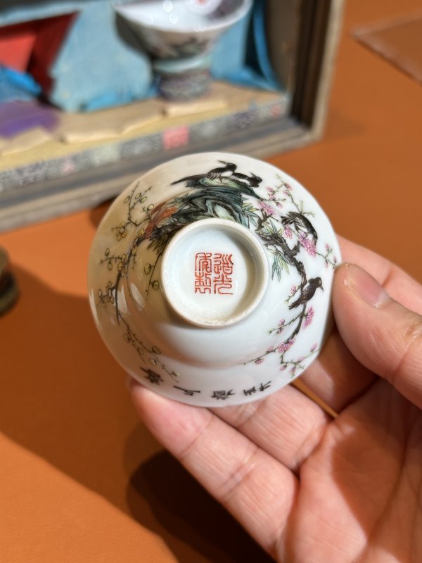 晚清 清末民初 粉彩喜上眉梢折腰杯六只 - 图4