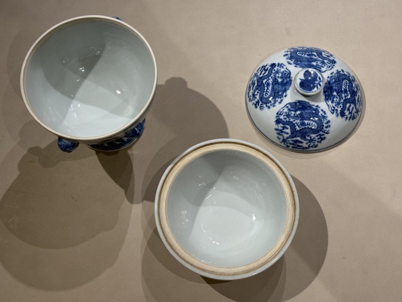 清光緒 青花團龍紋暖鍋 - 图6