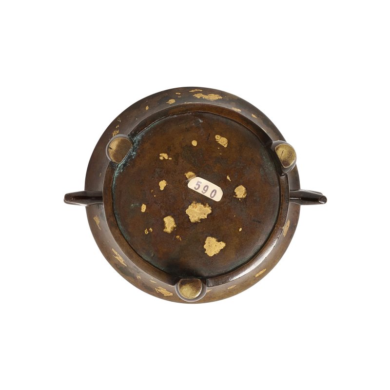 清 銅灑金三足雙耳爐 | A GOLD-SPLASHED BRONZE TRIPOD HANDLED CENSER - 图4