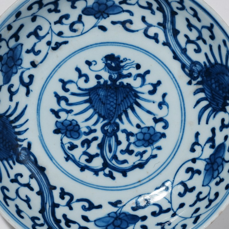 清雍正 青花凤纹盘 - 图2