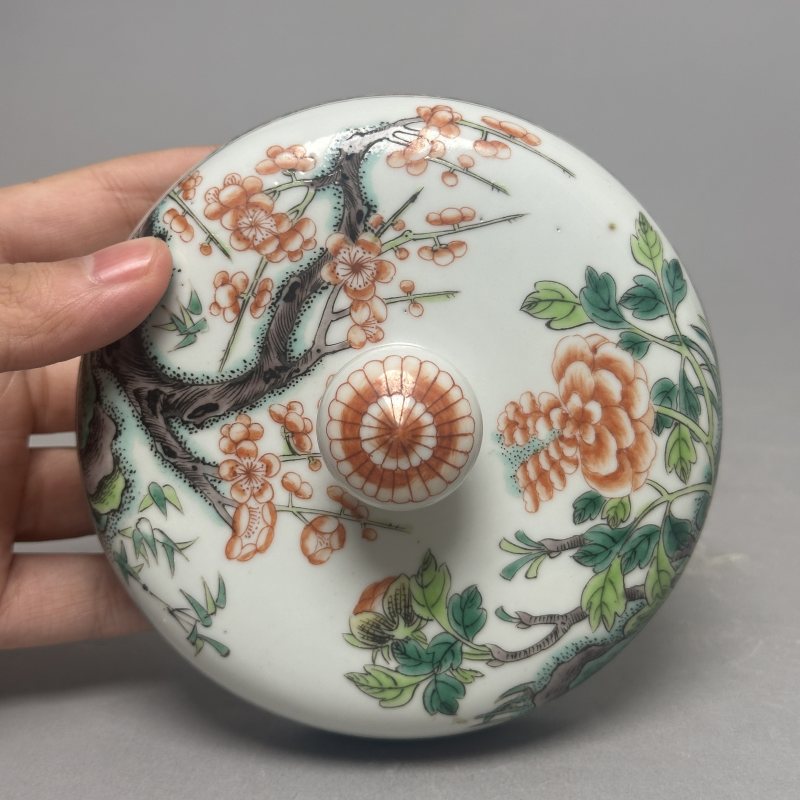 清光绪 五彩花鸟纹盖缸 - 图7