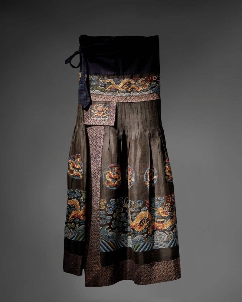十九世紀 石青地納紗繡趕珠龍紋朝裙 | A MIDNIGHT-BLUE EMBROIDERED GAUZE COURT SKIRT, CHAO QUN - 图10