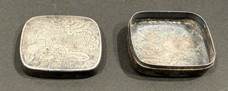 銀質方形鴛鴦紋粉盒 - 图3