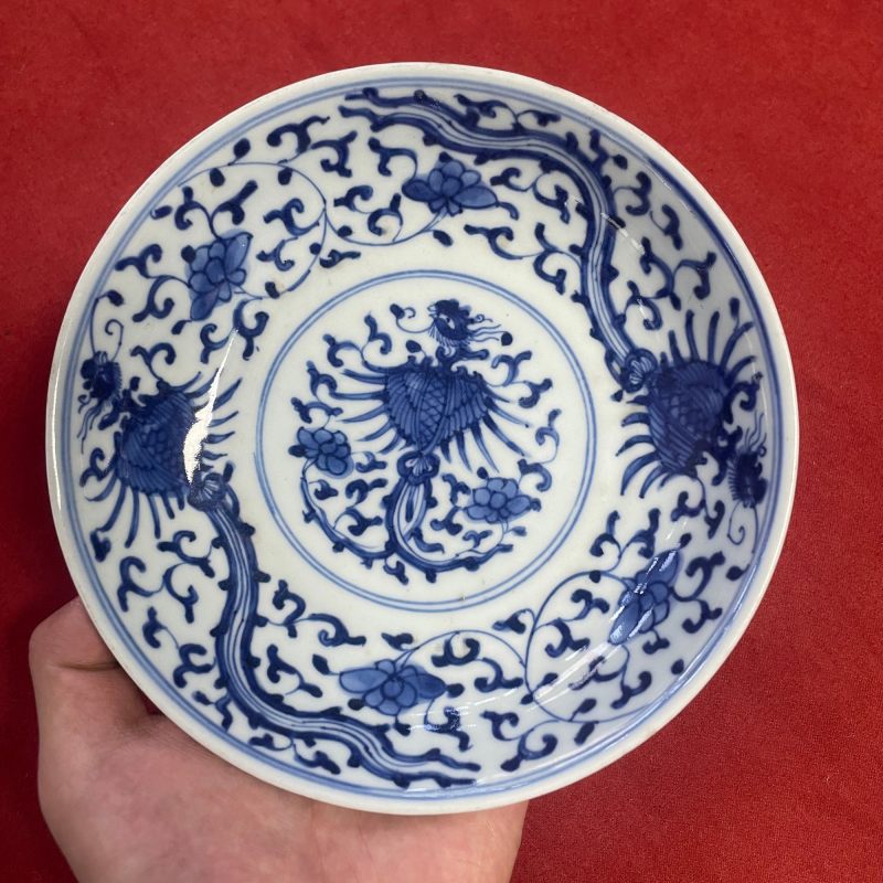 清雍正 青花凤纹盘 - 图4