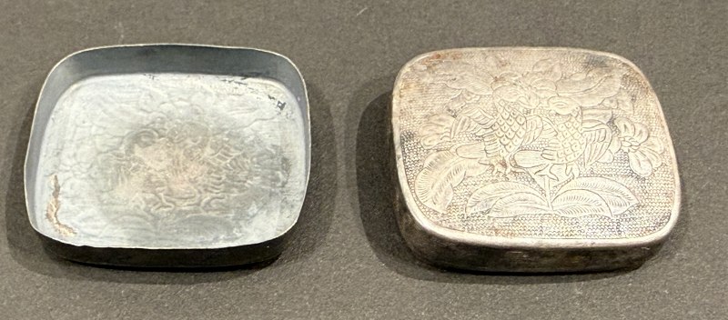 銀質方形鴛鴦紋粉盒 - 图4