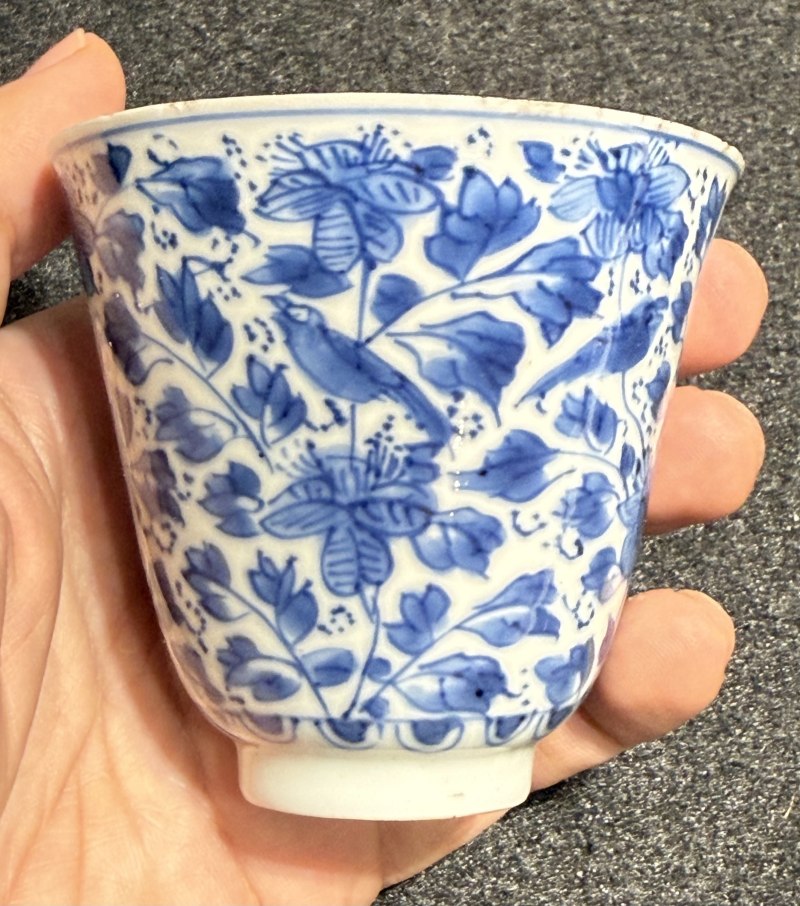清康熙 青花花卉紋杯碟三套 - 图8