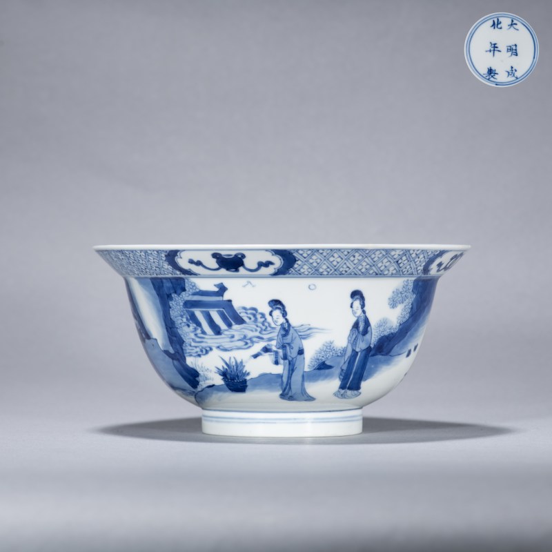 清康熙 青花人物图大碗 - 图1