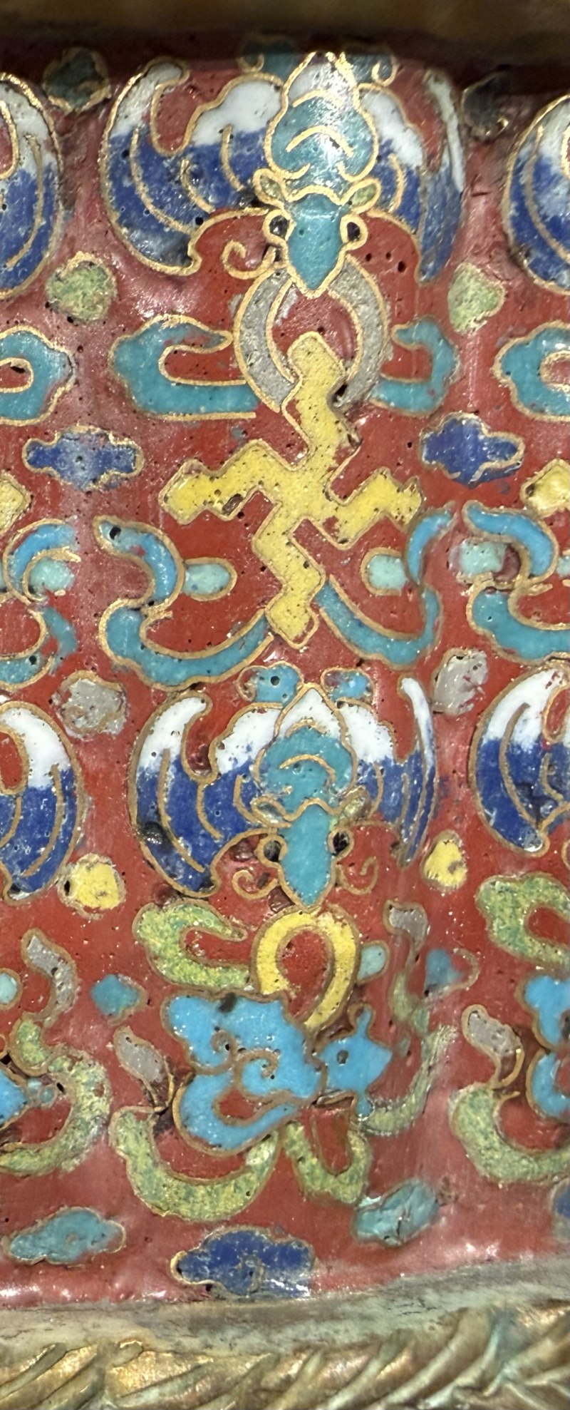 銅制鎏金福壽紋掐絲琺瑯彩花盆 - 图5