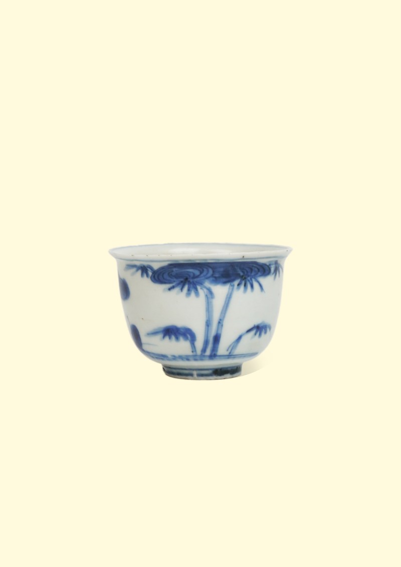明万历 青花鸟竹纹深腹杯