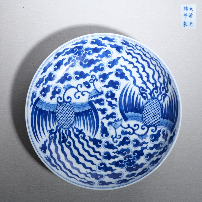 清光绪 青花对头凤纹盘 - 图1