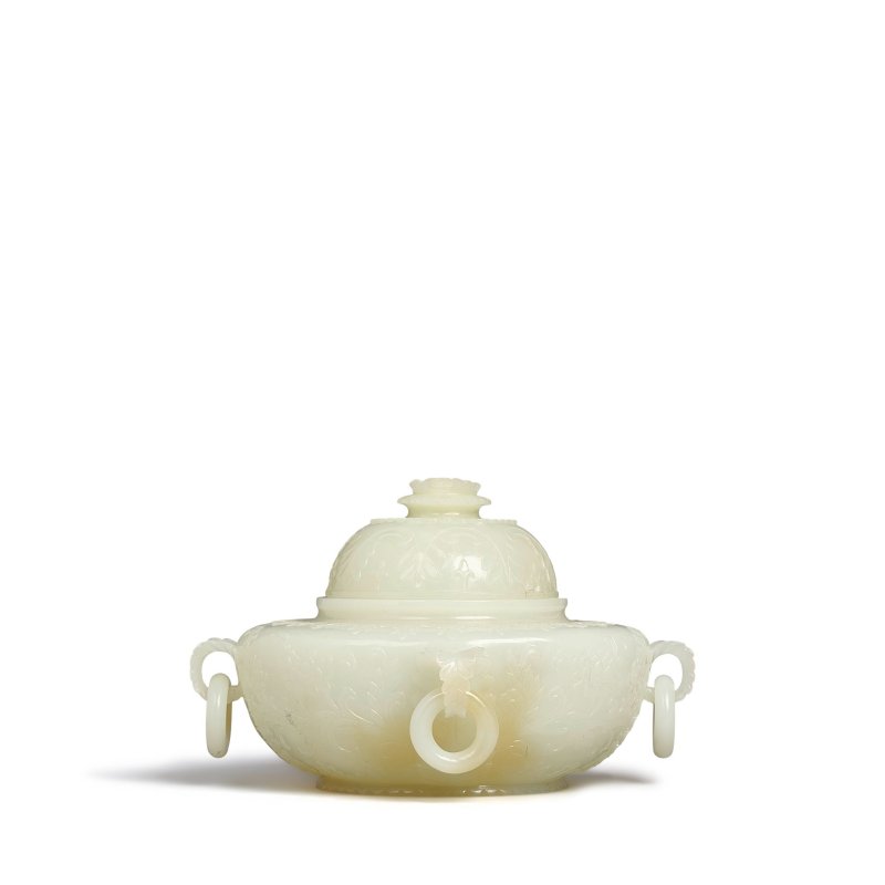 二十世紀 白玉雕痕都斯坦風格花葉紋蓋爐 | A WHITE JADE MUGHAL-STYLE CENSER AND COVER - 图1