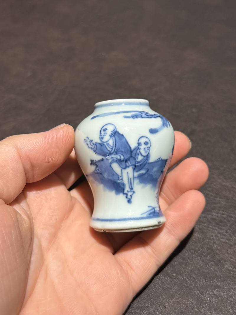 清中期 青花婴戏图将军罐 - 图7