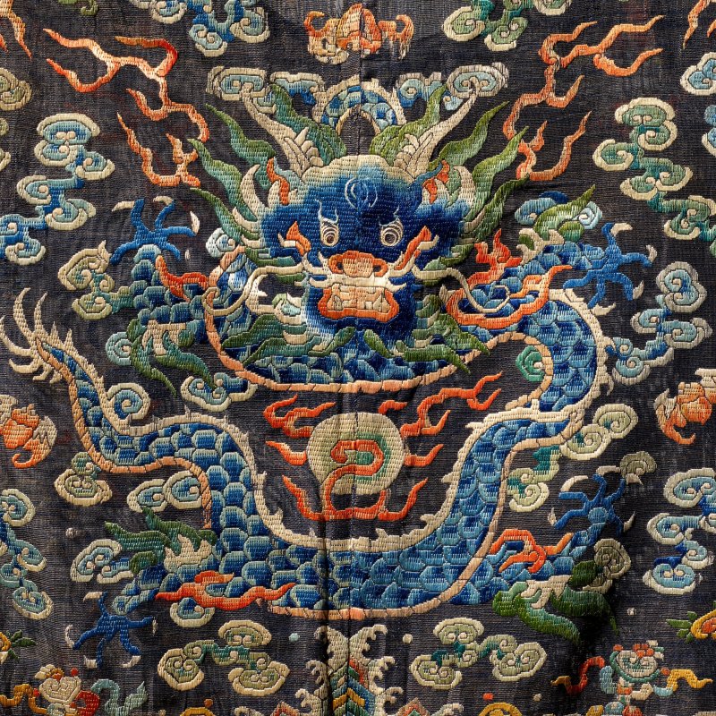十九世紀 石青地納紗繡雲蝠龍紋朝袍 | A MIDNIGHT-BLUE EMBROIDERED GAUZE COURT ROBE, CHAO PAO - 图11