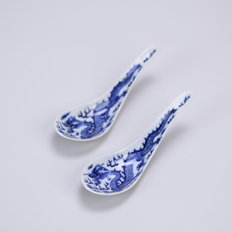 清光绪 青花龙纹匙一对