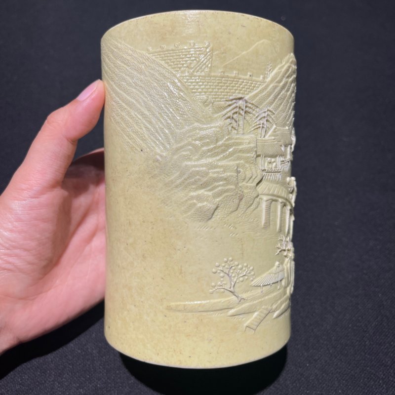 清道光 王炳荣制雕瓷笔筒 - 图5
