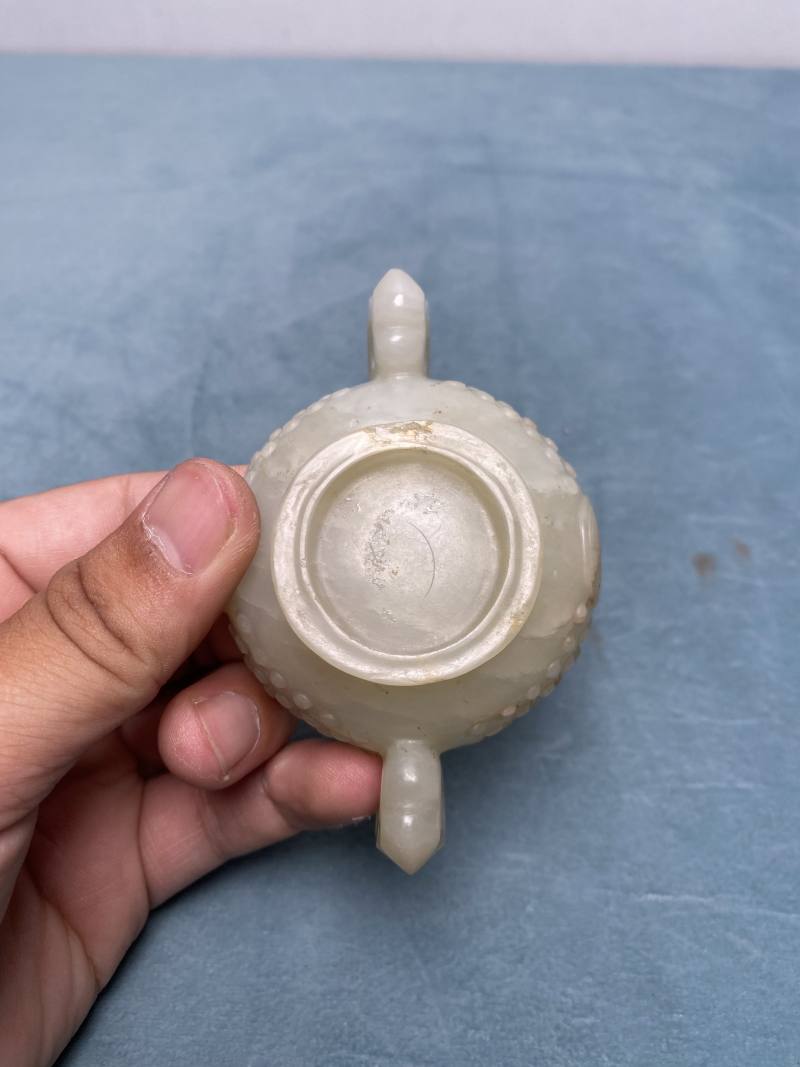 清 白玉团寿纹螭龙耳杯 - 图14