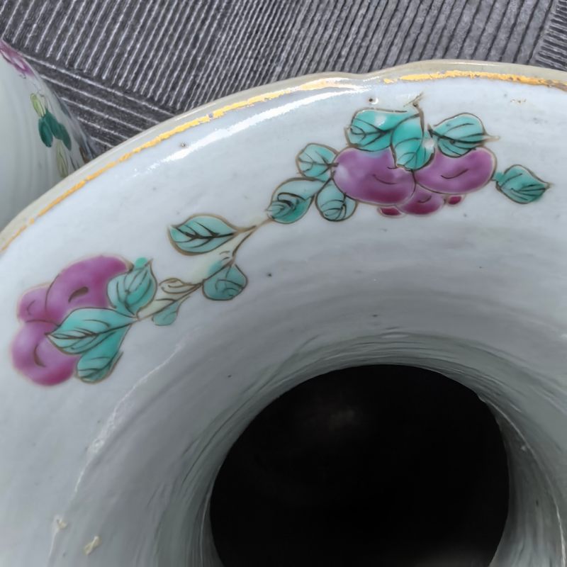 清晚期 粉彩群仙祝寿双耳花口大瓶一对 - 图8