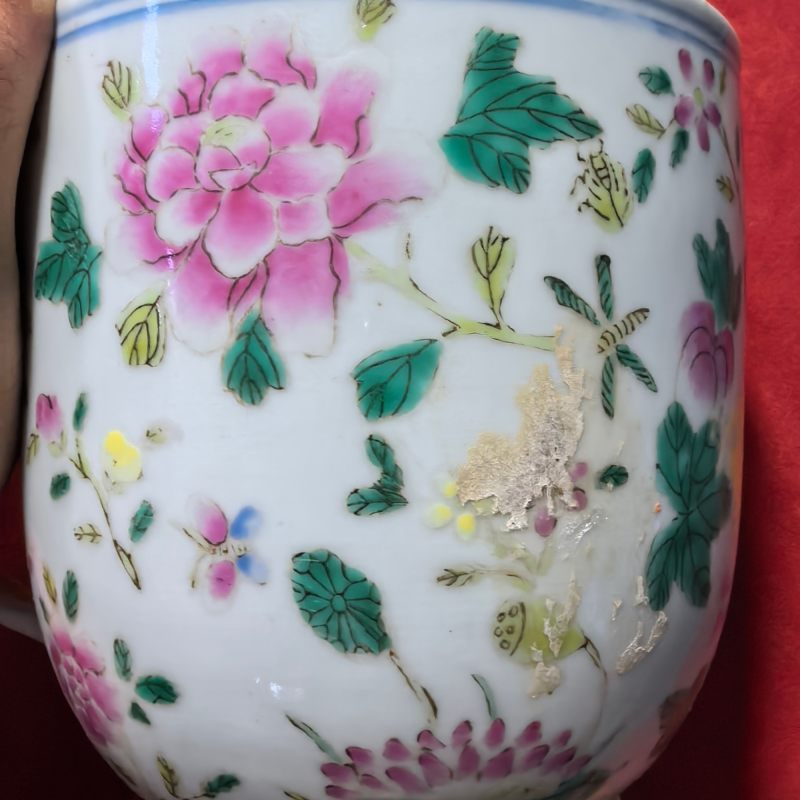 清中期 粉彩莲池图大马克杯 - 图11