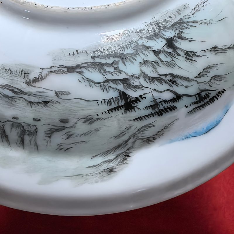 民国 浅降彩山水纹盖锅 - 图10