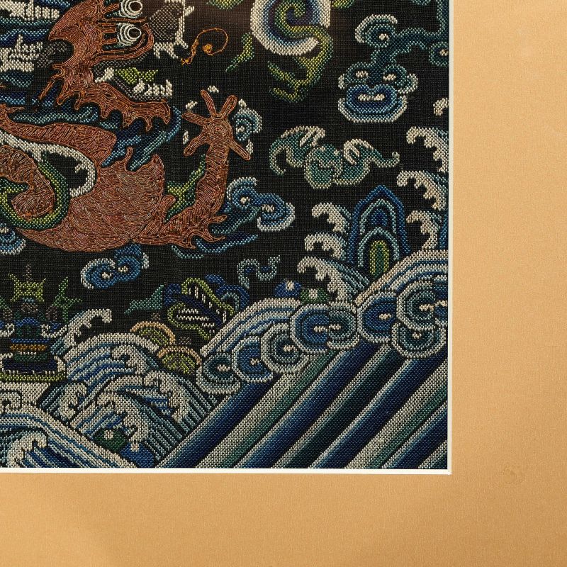 清光绪 石青地纳纱盘金龙纹膝襕 - 图3