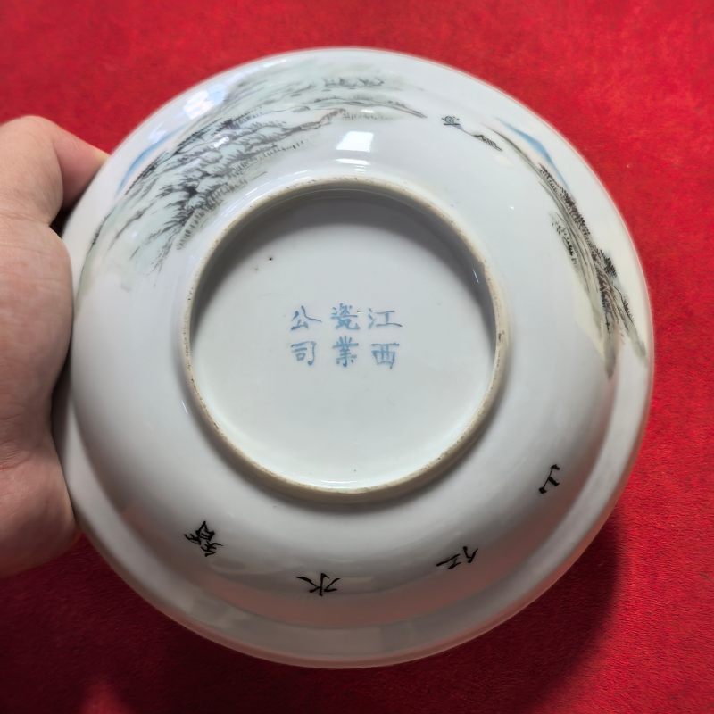 民国 浅降彩山水纹盖锅 - 图12