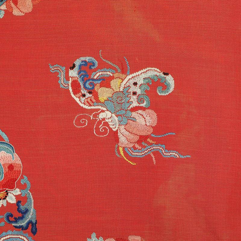 清 红地纳纱喜相逢吉服袍 - 图5