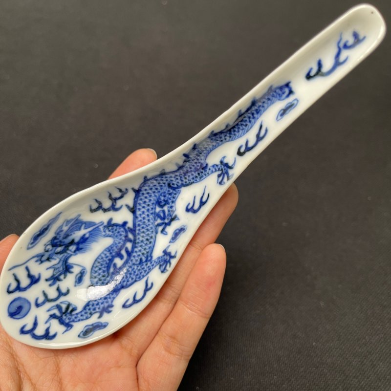 清光绪 青花龙纹匙一对 - 图2