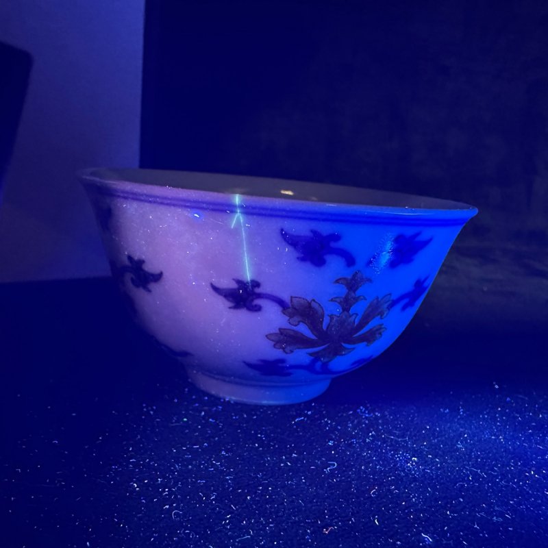 清道光 青花矾红宝相花纹杯 - 图9