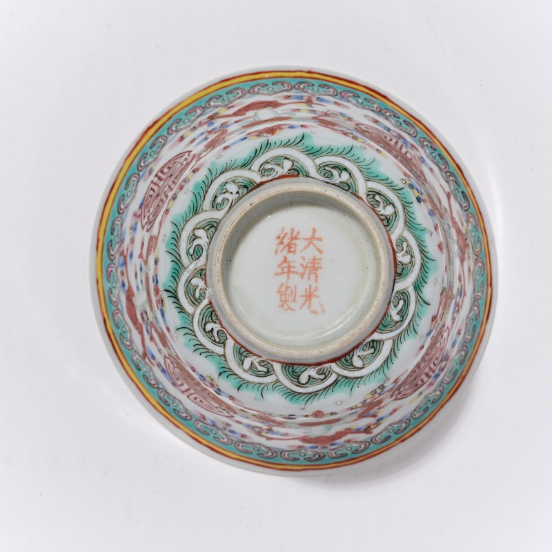清晚期 粉彩福寿纹杯 - 图5