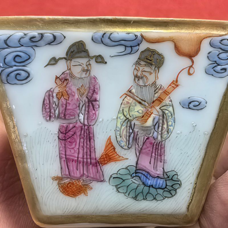 清中期 粉彩八仙人物四方杯 - 图9